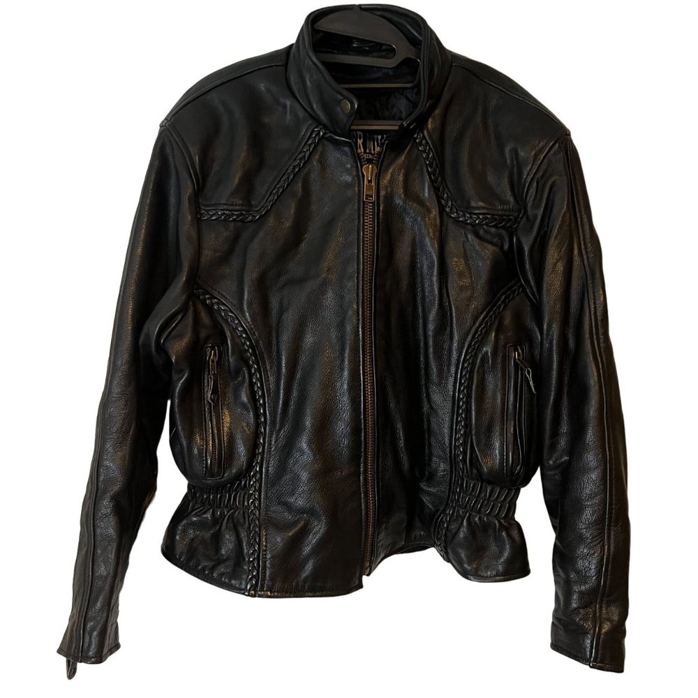 80s Vintage Moto Jacket Women XL Black USA Made Removable Liner Leather Mill